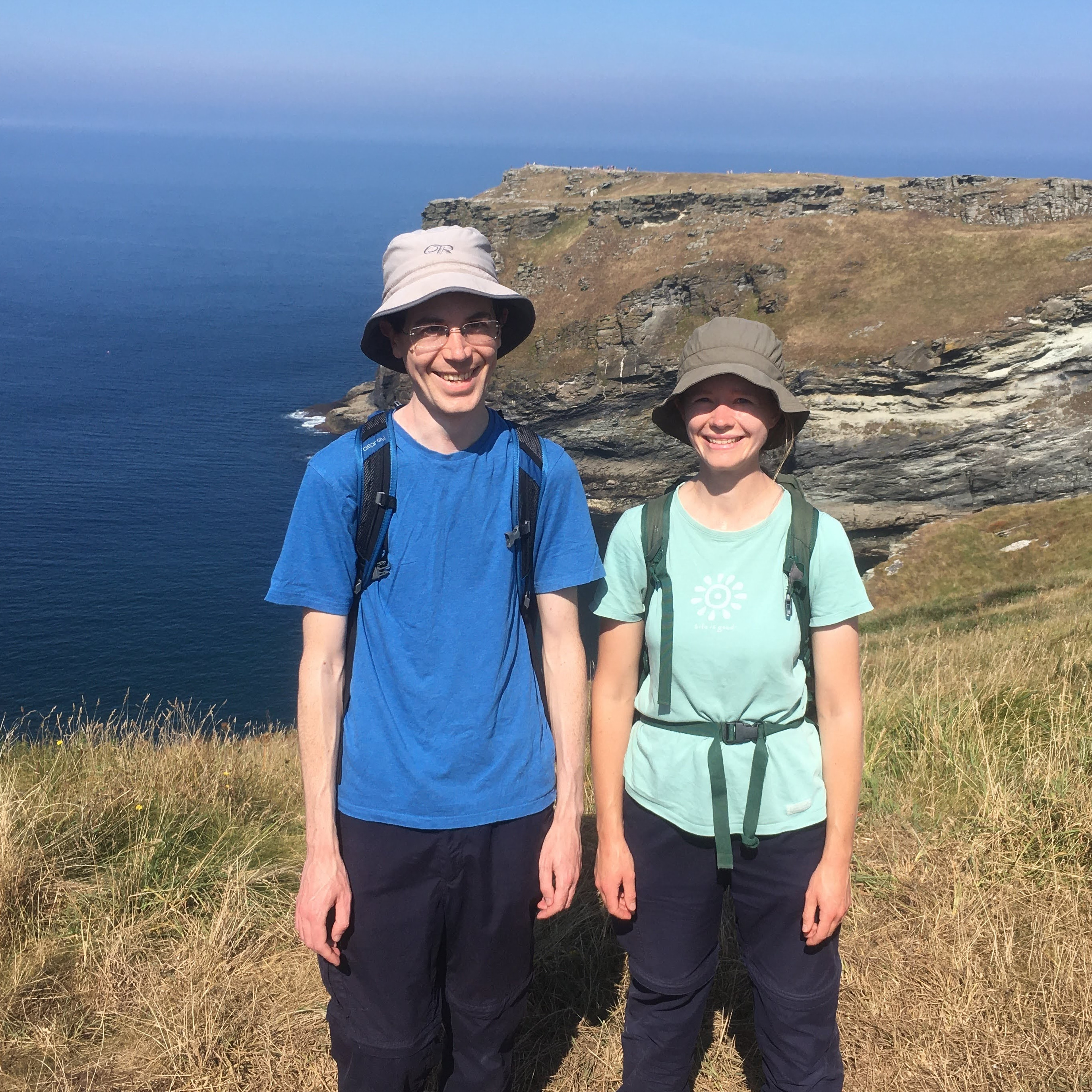 Michael and Charlotte with Tintagel Castle in the background